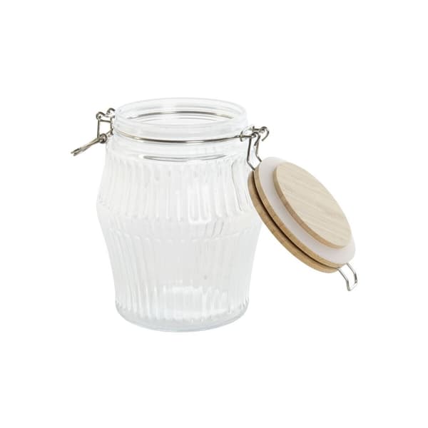 Uppsättning med 3 Burkar Home ESPRIT Transparent Silikon Bambu Glas 13,5 x 13,5 x 27 cm