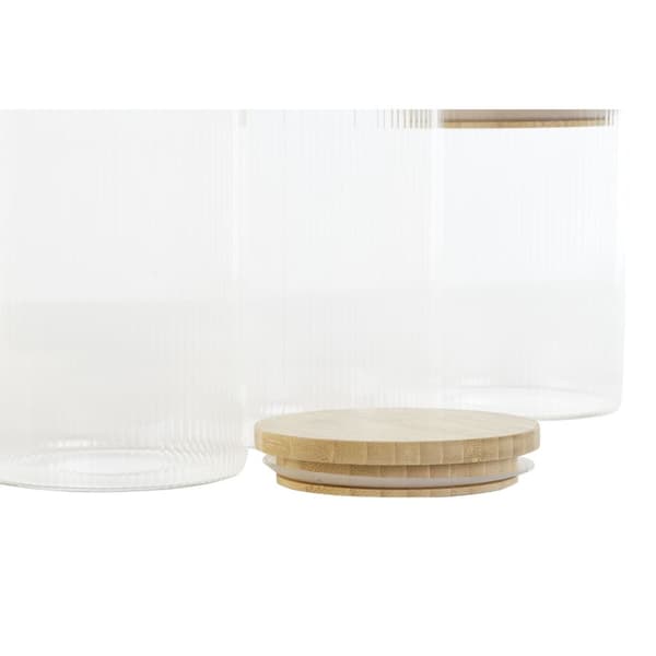 Sæt med 3 Dåser Home ESPRIT Gennemsigtig Silikone Bambus Borosilikatglas 10 x 10 x 22,3 cm
