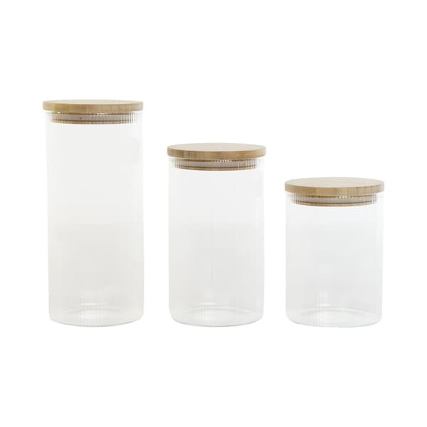 Sæt med 3 Dåser Home ESPRIT Gennemsigtig Silikone Bambus Borosilikatglas 10 x 10 x 22,3 cm
