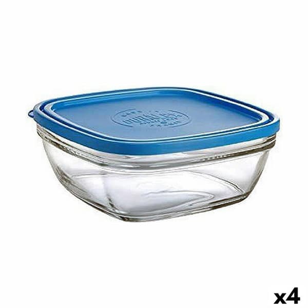 Suorakulmainen eväsrasia kannella Duralex FreshBox Sininen 3 L 23 x 23 x 9 cm (4 osaa)