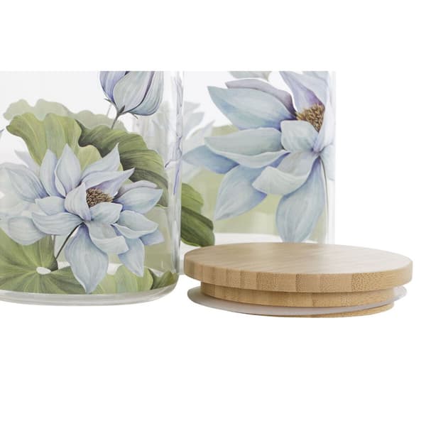 Blik DKD Home Decor Blå Hvid Grøn Natur Silikone Bambus Borosilikatglas 700 ml 10 x 10 x 13 cm (2 enheder)