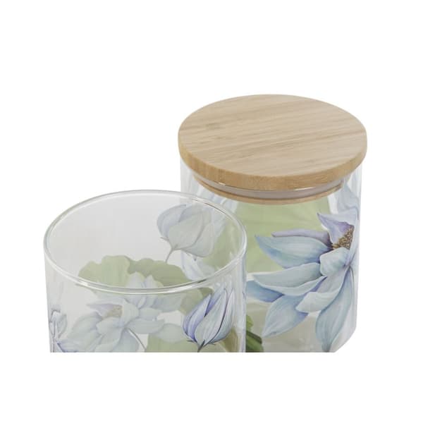 Blik DKD Home Decor Blå Hvid Grøn Natur Silikone Bambus Borosilikatglas 700 ml 10 x 10 x 13 cm (2 enheder)