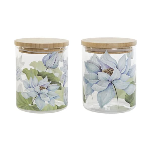 Blik DKD Home Decor Blå Hvid Grøn Natur Silikone Bambus Borosilikatglas 700 ml 10 x 10 x 13 cm (2 enheder)