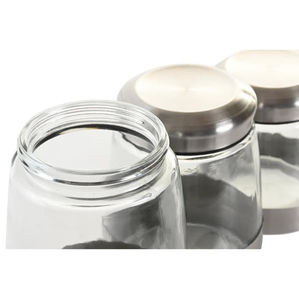 Uppsättning med 3 Burkar DKD Home Decor Glas Silvrig Transparent Rostfritt stål