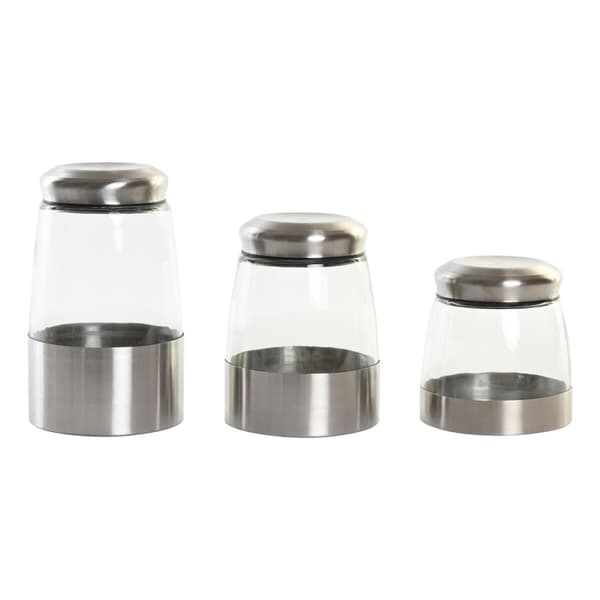 Uppsättning med 3 Burkar DKD Home Decor Glas Silvrig Transparent Rostfritt stål