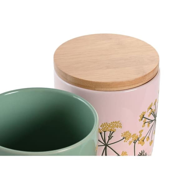 Burk DKD Home Decor 11,5 x 11,5 x 12 cm Blommig Rosa Grön Bambu Stengods Shabby Chic (2 antal)