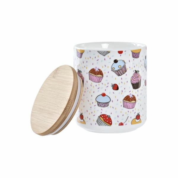 Sæt med 3 Dåser DKD Home Decor Natur Hvid Multifarvet Bambus Stentøj 10 x 10 x 17 cm Cupcake
