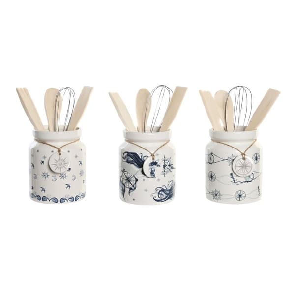 Dåse til køkkenudstyr DKD Home Decor Metal Dolomite Træ MDF 12 x 12 x 25 cm (3 enheder)