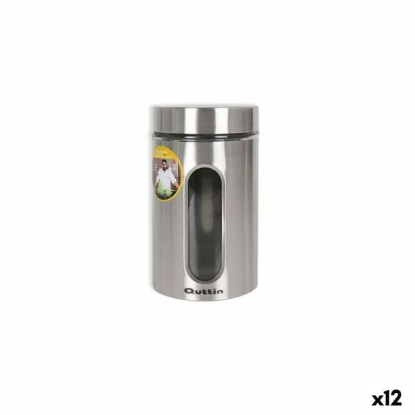 Beholder Quttin Gennemsigtig Sølvfarvet Glas Stål 1 L 10 x 10 x 17,5 cm (12 enheder)