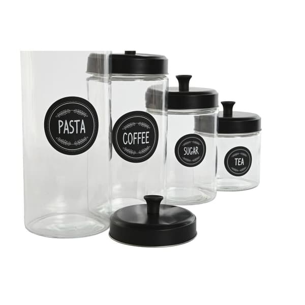 Sæt med 4 Dåser Home ESPRIT Sort Metal Krystal 1 L 1,5 L 1,8 L 10,4 x 10,4 x 26,4 cm