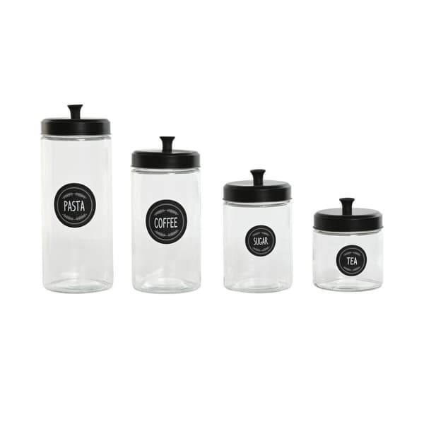 Sæt med 4 Dåser Home ESPRIT Sort Metal Krystal 1 L 1,5 L 1,8 L 10,4 x 10,4 x 26,4 cm