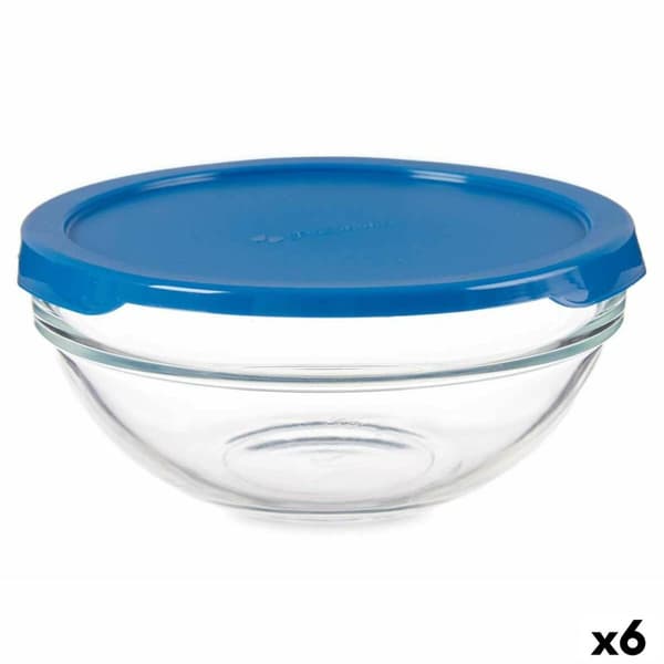 Rund madkasse med låg Pasabahce Chefs Blå 595 ml 14 x 6,3 x 14 cm (6 enheder)