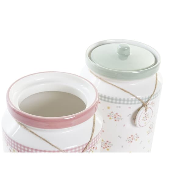 Boks DKD Home Decor Grønn Rosa Gingham 15,5 x 15,5 x 21 cm (2 enheter)