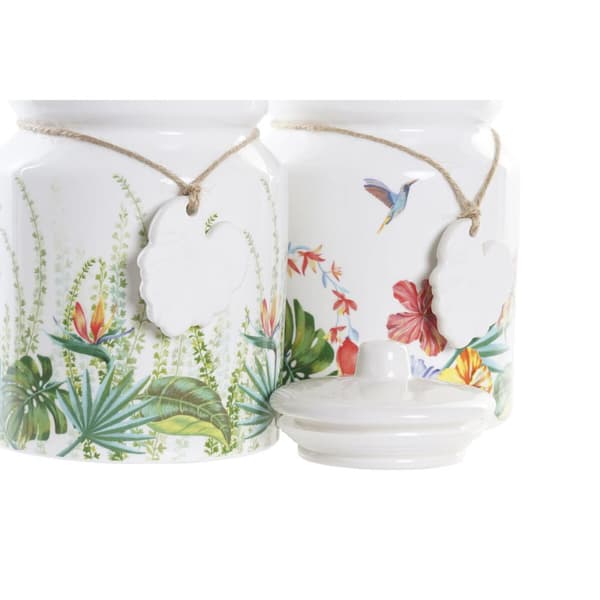 Boks DKD Home Decor Hagen Flerfarget Tropisk 15 x 15 x 21 cm (2 enheter)