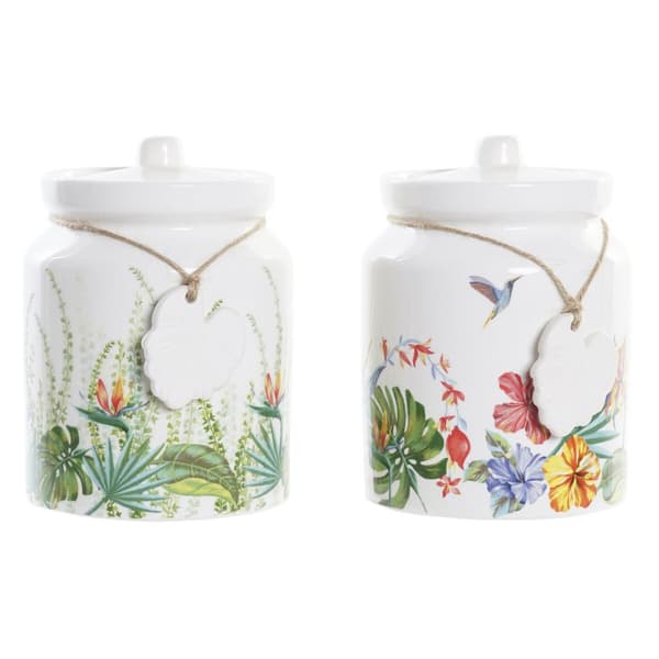 Boks DKD Home Decor Hagen Flerfarget Tropisk 15 x 15 x 21 cm (2 enheter)