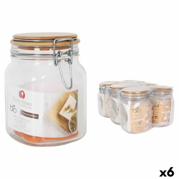 Krukke Borgonovo Primizie Hermetisk lukning Bambus 1L 10,5 x 10,5 x 15,5 cm (6 enheter)