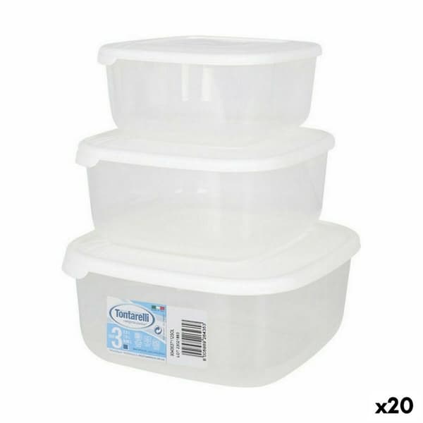 Sett med 3 matbokser Tontarelli Family Hvit 20 x 20 x 9,4 cm (20 enheter)