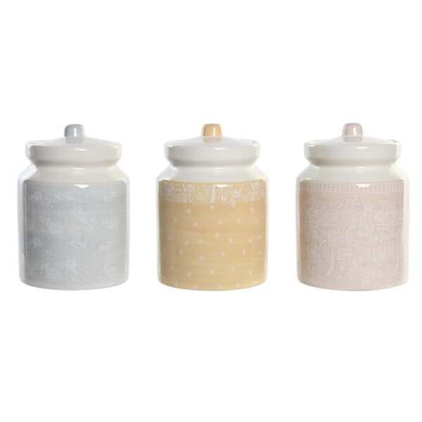 Purkki DKD Home Decor 12 x 12 x 16 cm Sininen Pinkki Keltainen Dolomite Shabby Chic (3 osaa)