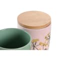 Pikkukuva 2 / 3: Purkki DKD Home Decor 11,5 x 11,5 x 12 cm Kukka-aiheinen Pinkki Vihreä Bambu Kivitavara Shabby Chic (2 osaa)