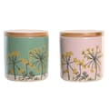 Pikkukuva 1 / 3: Purkki DKD Home Decor 11,5 x 11,5 x 12 cm Kukka-aiheinen Pinkki Vihreä Bambu Kivitavara Shabby Chic (2 osaa)
