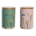 Pikkukuva 1 / 3: Purkki DKD Home Decor 11,5 x 11,5 x 17,5 cm Kukka-aiheinen Pinkki Vihreä Bambu Kivitavara Shabby Chic (2 osaa)