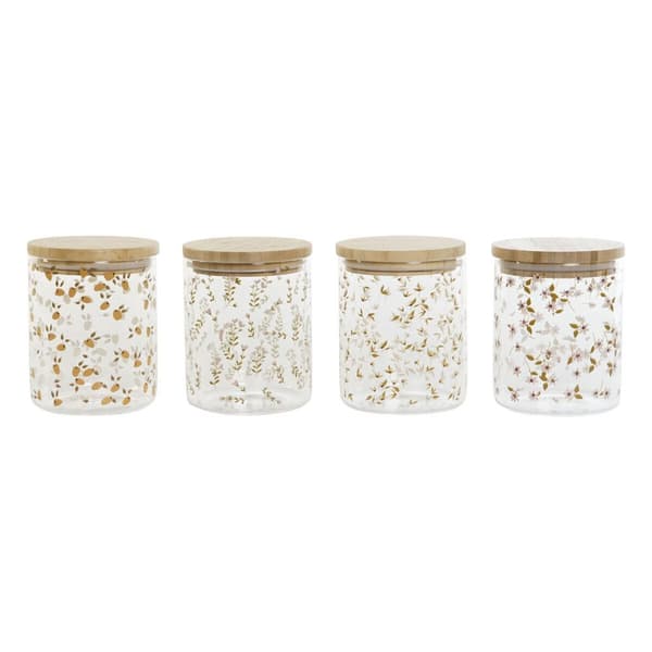 Purkki DKD Home Decor Bambu Borosilikaattilasi Shabby Chic 700 ml 10 x 10 x 12,5 cm (4 osaa)
