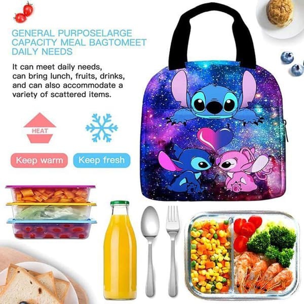 Stitch Isolerad Lunchpåse，Stitch Portabel Lunchväska, Lunchväska med stor kapacitet för barn, 3D-tryckt tecknad Lunchväska