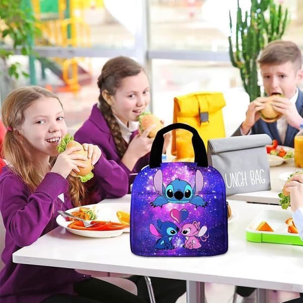 Stitch Isolerad Lunchpåse，Stitch Portabel Lunchväska, Lunchväska med stor kapacitet för barn, 3D-tryckt tecknad Lunchväska