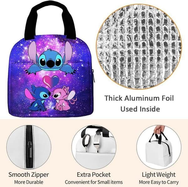 Stitch Isolerad Lunchpåse，Stitch Portabel Lunchväska, Lunchväska med stor kapacitet för barn, 3D-tryckt tecknad Lunchväska