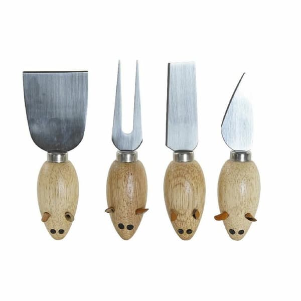 Ostekniver DKD Home Decor Sølv Naturell Rustfritt stål Furutre