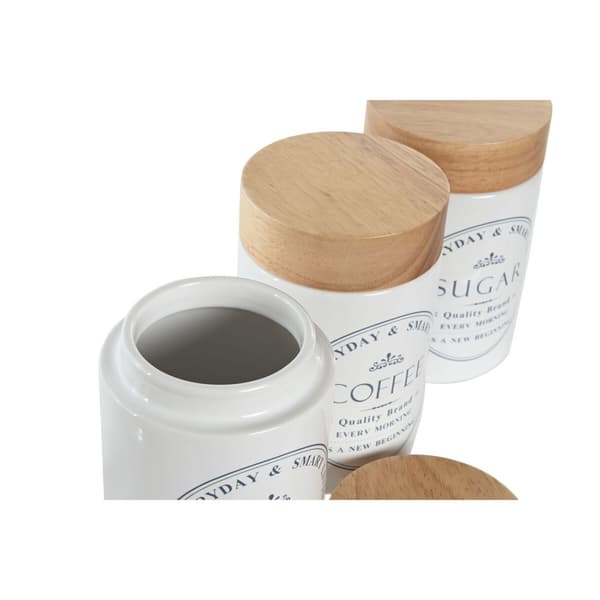 Burk DKD Home Decor Trä Vit Stengods 10 x 10 x 16 cm (3 antal)