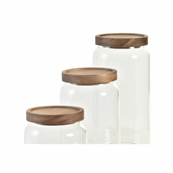 Sæt med 3 Dåser DKD Home Decor Akacie Borosilikatglas (1 L) (400 ml) (700 ml) (3 Dele)