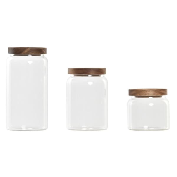 Sæt med 3 Dåser DKD Home Decor Akacie Borosilikatglas (1 L) (400 ml) (700 ml) (3 Dele)