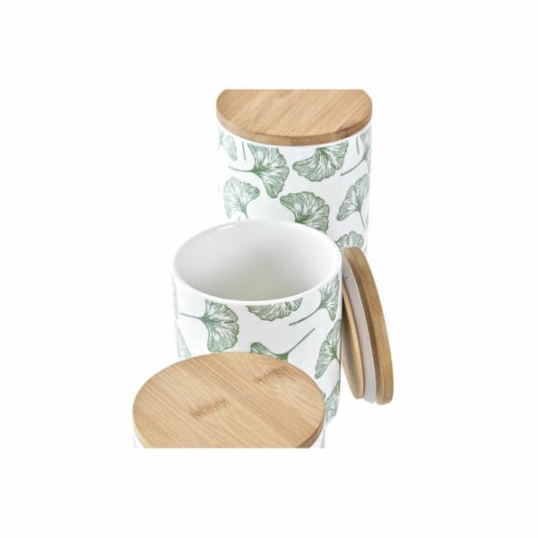 Sæt med 3 Dåser DKD Home Decor Natur Hvid Grøn Bambus Stentøj Tropisk 10 x 10 x 17 cm