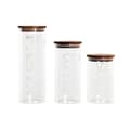 Miniatyrbillede 1 af 3: Sæt med 3 Dåser DKD Home Decor 10,2 x 10,2 x 27,7 cm Natur Gennemsigtig Akacie Bogstaver Borosilikatglas