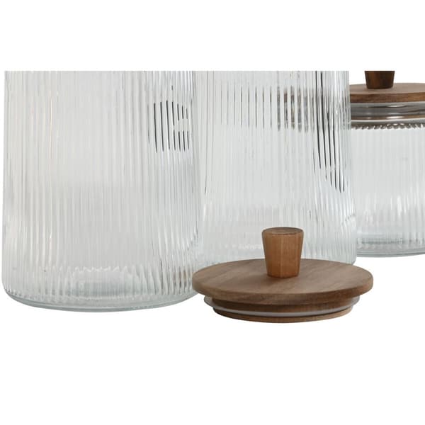 Uppsättning med 3 Burkar Home ESPRIT Transparent Glas Akaciaträ 1,8 L 3 Delar