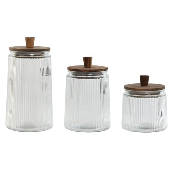 Uppsättning med 3 Burkar Home ESPRIT Transparent Glas Akaciaträ 1,8 L 3 Delar