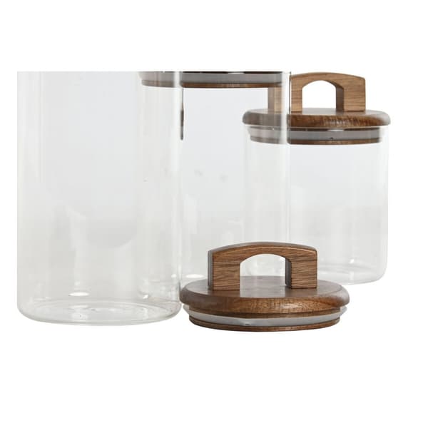 Sæt med 3 Dåser Home ESPRIT Brun Gennemsigtig Akacie Borosilikatglas 650 ml 900 ml 1 L 3 Dele