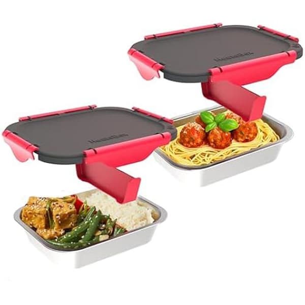 Skål i rostfritt stål - FAITRON - Set om 2 - 925 ml - Läcksäkert lock - Avtagbar separator