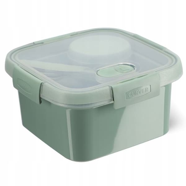 Curver 249947 Förvaring, Lunchbox Fyrkantig 1,1L med Återvunna Bestick (Smart ECO Line)