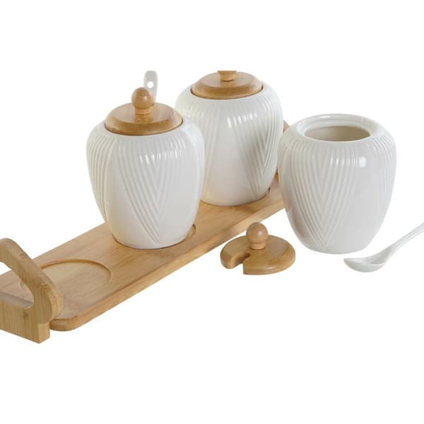 Sockerströare DKD Home Decor Vit Naturell Bambu Porslin 31 x 9 x 7 cm 4 Delar