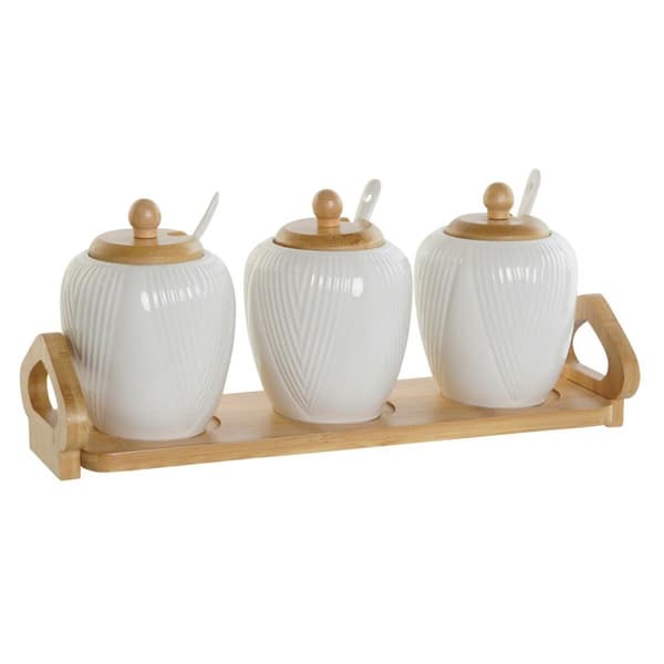 Sockerströare DKD Home Decor Vit Naturell Bambu Porslin 31 x 9 x 7 cm 4 Delar
