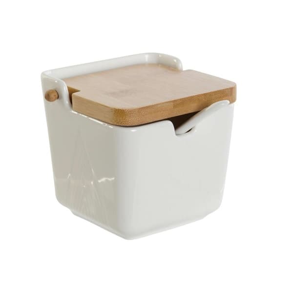 Sockerströare DKD Home Decor Vit Naturell Bambu Porslin 10,5 x 9 x 9 cm