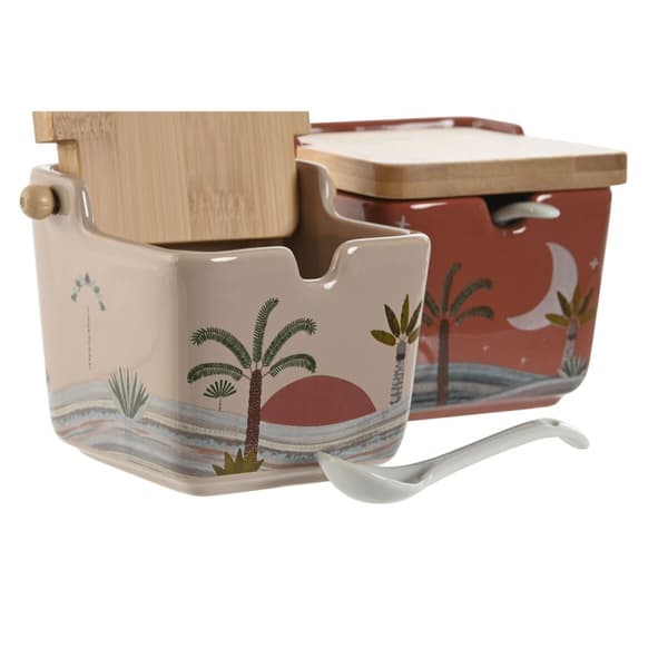 Sockerströare Home ESPRIT Beige Rosa Terrakota n Lila Bambu Dolomite 7,5 x 7,5 x 7,5 cm (2 antal)