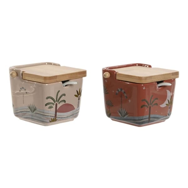 Sockerströare Home ESPRIT Beige Rosa Terrakota n Lila Bambu Dolomite 7,5 x 7,5 x 7,5 cm (2 antal)