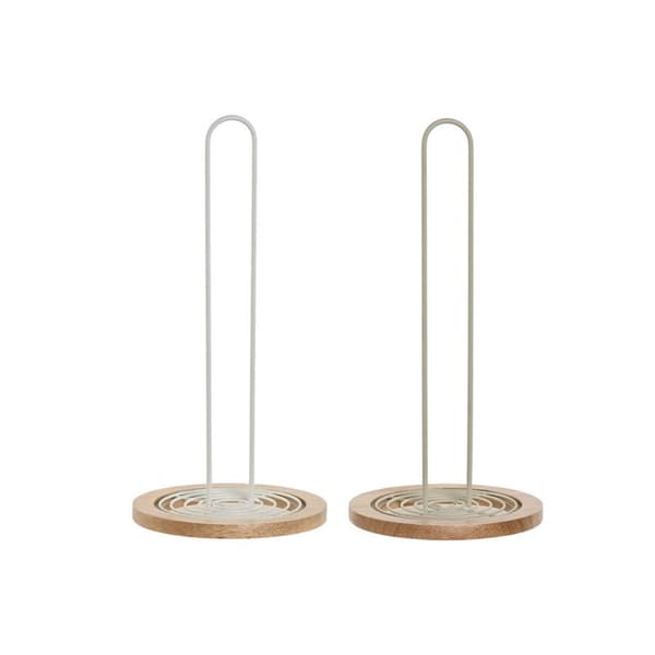 Hushållspappershållare Home ESPRIT Beige Grå Naturell Metall Gummiträ 15 x 15 x 31 cm (2 antal)