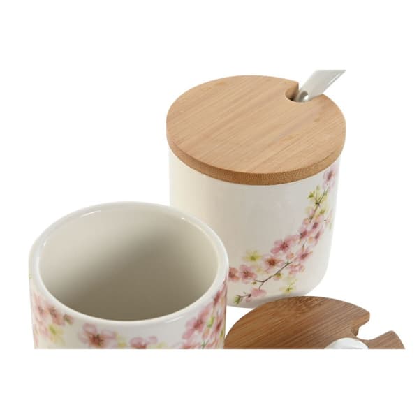 Sockerströare Home ESPRIT Vit Rosa Lila Bambu Dolomite 7,5 x 7,5 x 7,5 cm (2 antal)