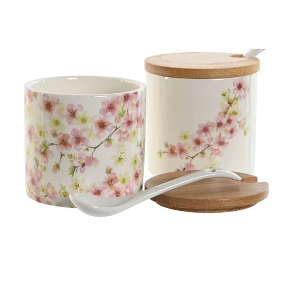 Sockerströare Home ESPRIT Vit Rosa Lila Bambu Dolomite 7,5 x 7,5 x 7,5 cm (2 antal)