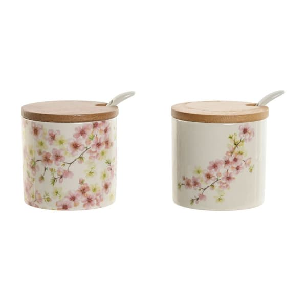 Sockerströare Home ESPRIT Vit Rosa Lila Bambu Dolomite 7,5 x 7,5 x 7,5 cm (2 antal)
