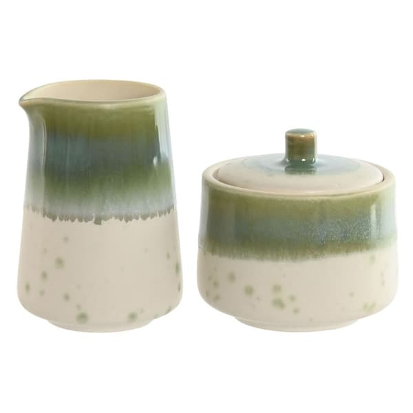 Mjölkkanna och sockerskål Home ESPRIT Vit Grön Porslin 250 ml 9 X 9 X 8,4 cm 2 Delar